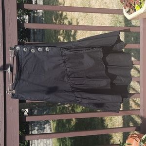 Black Skirt with Side Buttons, Ruffle & Assymetric Hemline